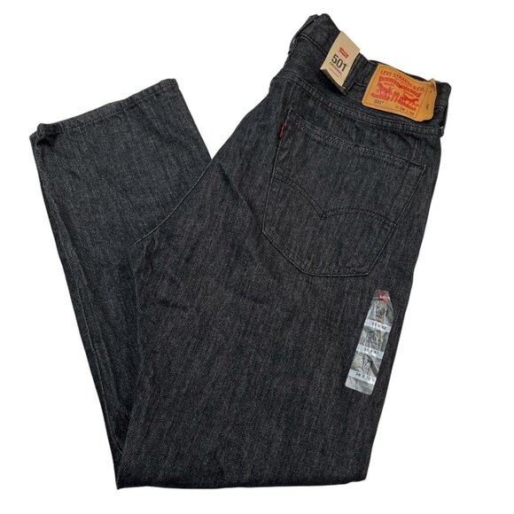 Levis 501 Jeans Mens 38x32 Black Denim Original Button Fly Straight Leg Casual - Picture 1 of 13